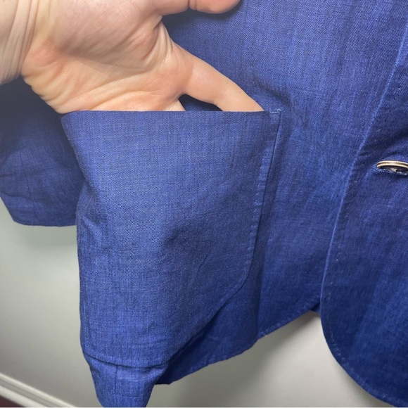 Manuel Ritz Men’s Blue 100% Linen Blend Blazer in 40R Tailored Two Button Jacket - Picture 5 of 11